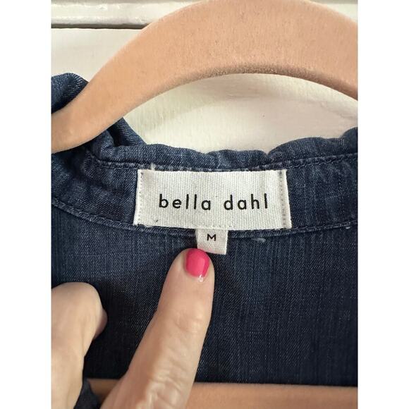 BELLA DAHL Tencel Lyocell Denim Chambray Split Raw Hem Shirt Dress Tab Sleeve M - Picture 4 of 7